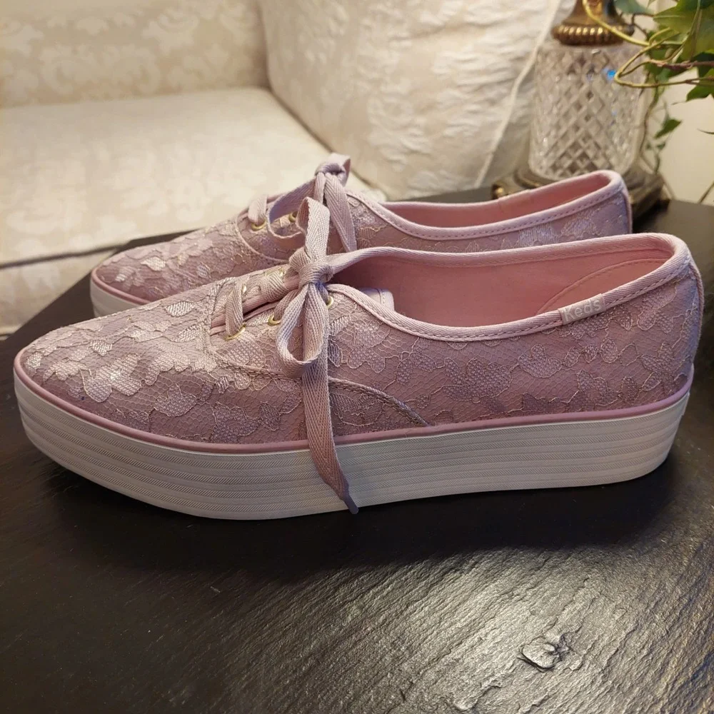 NEW! Keds Women's Point Lace Celebrations Platform Lace-up Pink Sneakers Sz 9.5